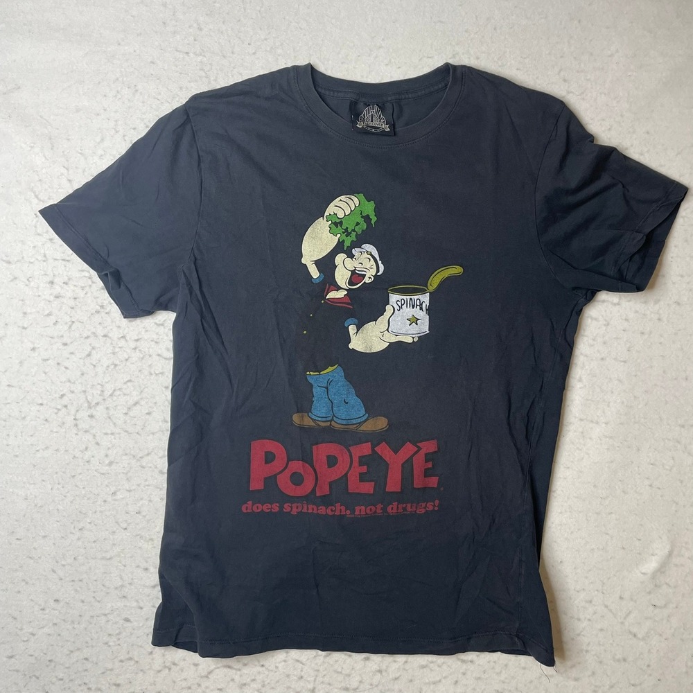 Take Cover Popeye Does Spinach Not Drugs Graphic T-Shirt Mens‎ Large Black 2009